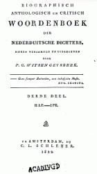 Biographisch anthologisch en critisch woordenboek der Nederduitsche dichters. Deel 3 HAE-IPE, P.G. Witsen Geysbeek